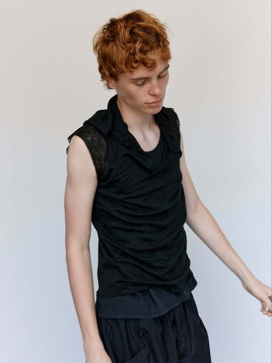  가브리엘라 콜 가먼츠 민소매 티셔츠 333번 블랙 린넨 저지 후드티 - GABRIELA COLL GARMENTS