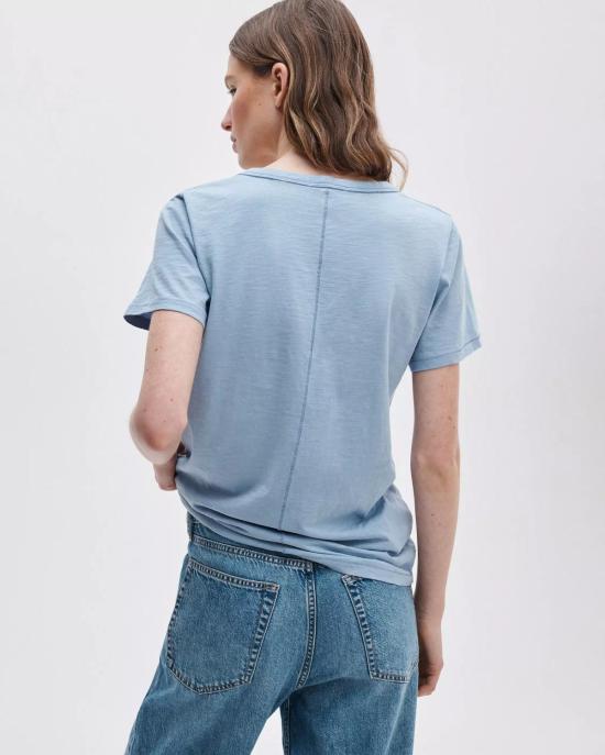  랙앤본 반팔 티셔츠 Rag & Bone The Slub Vee Tee Haze Blue - RAG & BONE
