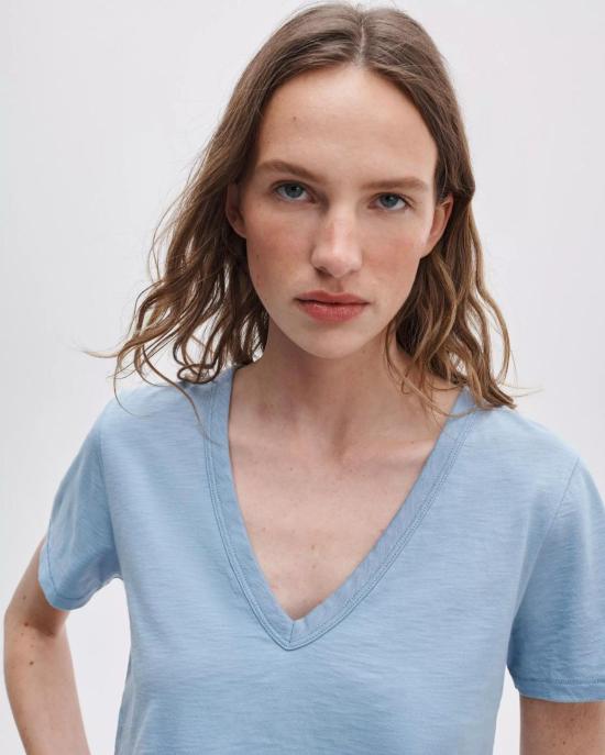  랙앤본 반팔 티셔츠 Rag & Bone The Slub Vee Tee Haze Blue - RAG & BONE
