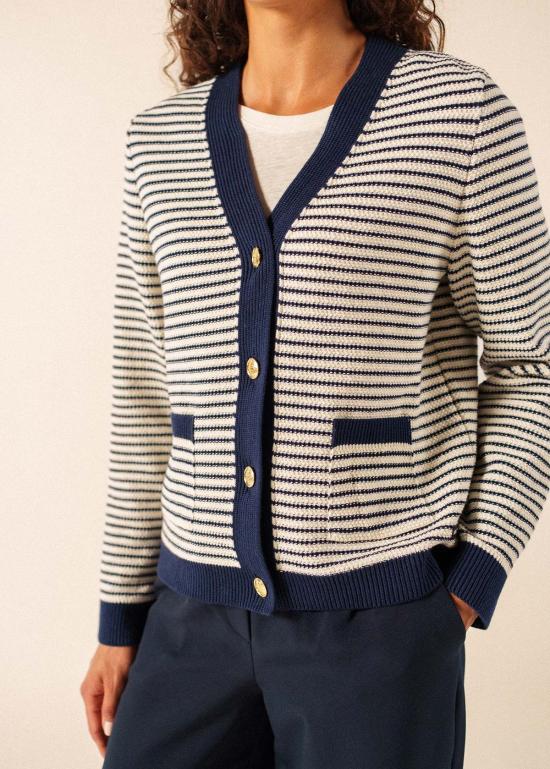  Saint James USA 가디건 세인트 제임스 USA 이스트레스 텍스처드 니트  아이보리/네이비 - OTHER BRANDS