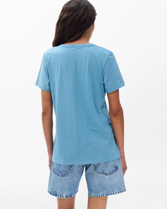  랙앤본 반팔 티셔츠 Rag & Bone The Slub Vee Tee Fog Blue - RAG & BONE