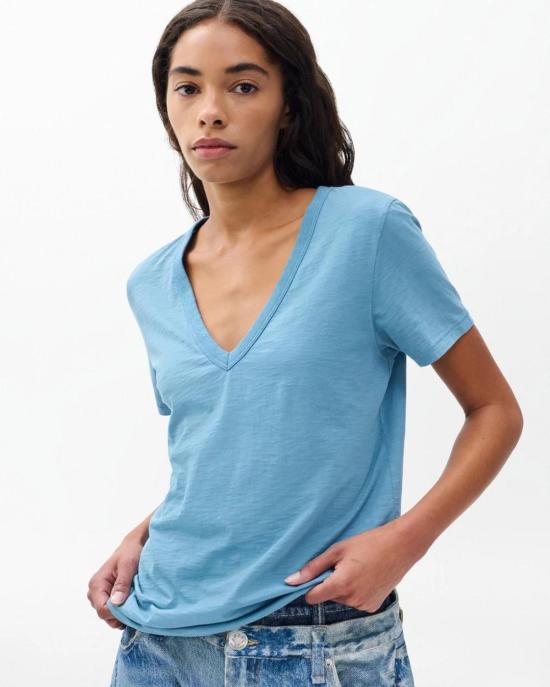  랙앤본 반팔 티셔츠 Rag & Bone The Slub Vee Tee Fog Blue - RAG & BONE