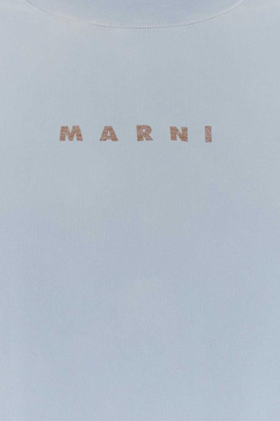  마르니 반팔 티셔츠 파우더 블루 코튼 티셔츠 - MARNI