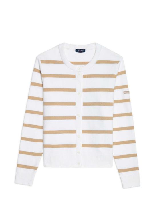  Saint James USA 가디건 세인트 제임스 USA 페르피냥 스트라이프 버튼  화이트/세일 캔버스 - OTHER BRANDS