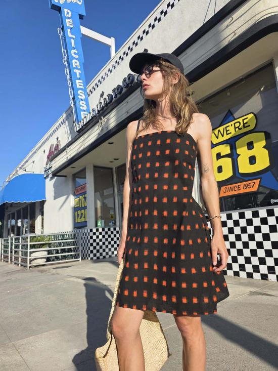  론 숏 원피스 Lwn Neri Slip Flame Pixel Handloom Ikat Dress - LWN