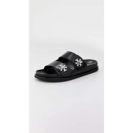  토리버치 뮬/슬리퍼 T-락 가죽 스포츠 슬라이드 퍼펙트 블랙 - TORY BURCH
