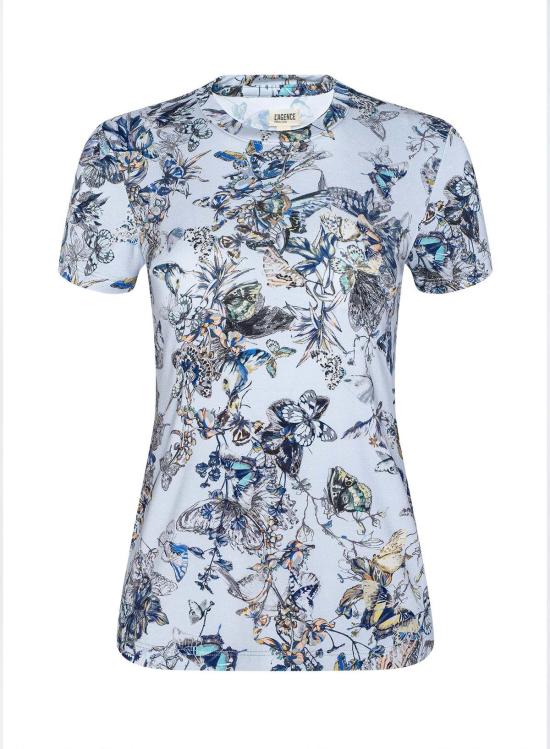  라장스 반팔 티셔츠 레시 피티드 티 그레이 멀티 버터플라이 - L'AGENCE