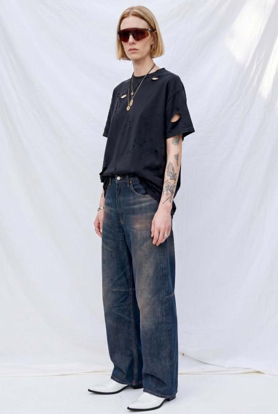  MM6 메종마르지엘라 스트레이트 팬츠 Mm6 메종 마르지엘라 블루 다크 워시드 5포켓 진 - MM6 MAISON MARGIELA