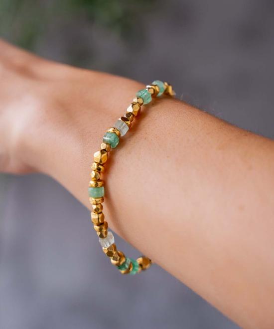  로니 폴 주얼리 팔찌 스트로베리 쿼츠 비즈 팔찌 (녹색/금색) - LONI PAUL JEWELRY