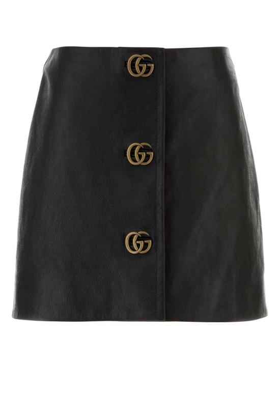  구찌 숏 스커트 블랙 가죽 미니 스커트 블랙피칸
