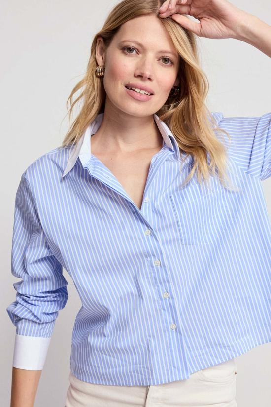  더 셔츠 셔츠 더 LS 박시 크롭 스카이/화이트 - THE SHIRT