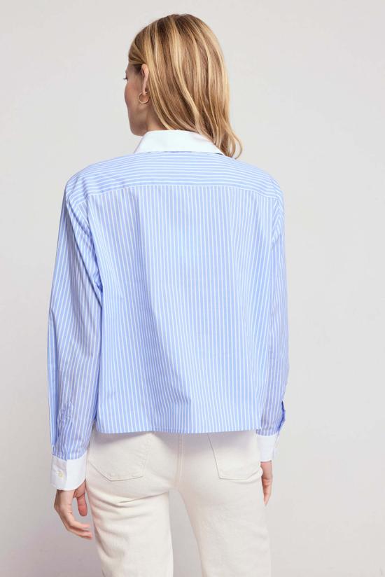  더 셔츠 셔츠 더 LS 박시 크롭 스카이/화이트 - THE SHIRT