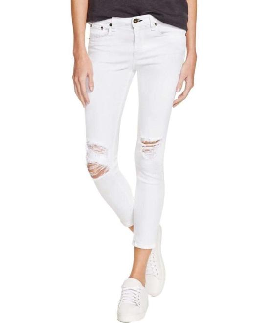  랙앤본 데님 팬츠 Rag & Bone Capri 청바지 구멍 있음 밝은 흰색 - RAG & BONE