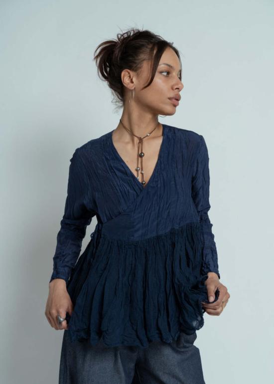  파드칼레 블라우스 코튼 실크 론 랩  네이비 - PAS DE CALAIS