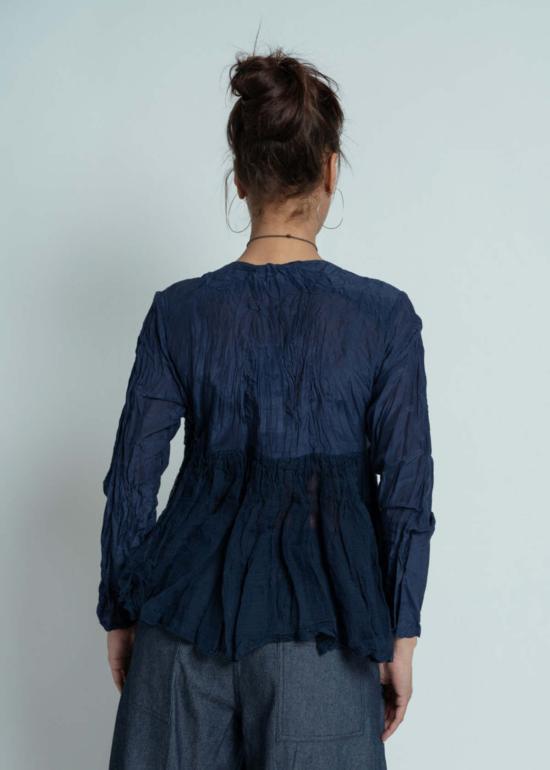  파드칼레 블라우스 코튼 실크 론 랩  네이비 - PAS DE CALAIS