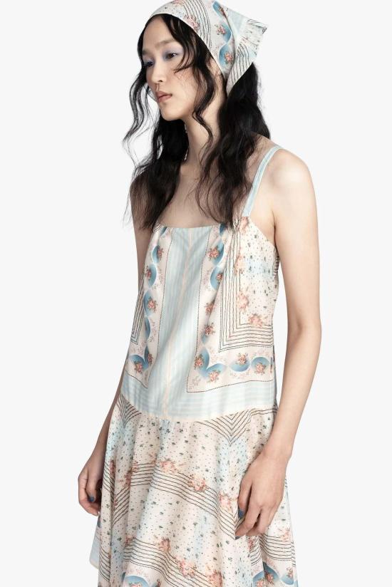  안나 수이 원피스 헤리티지 스카프 프린트 드레스 스카이 블루 - ANNA SUI