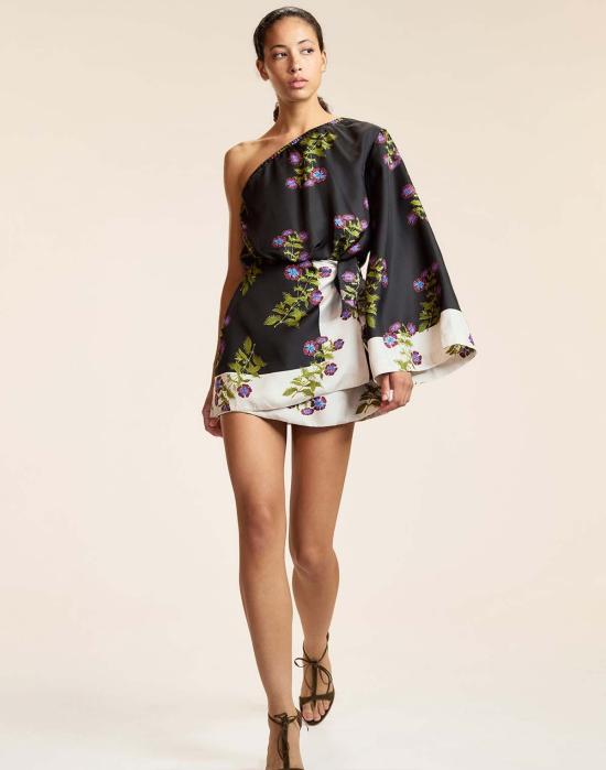  신시아 로리 숏 원피스 신시아 로울리 본 보야지 실크 드레스 블랙플 - CYNTHIA ROWLEY