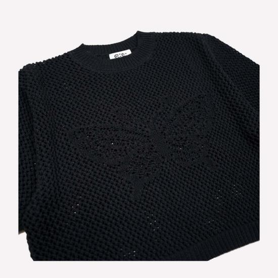  지지 니트웨어 반팔 티셔츠 버터플라이 코튼 니트 티셔츠 - GIGI KNITWEAR