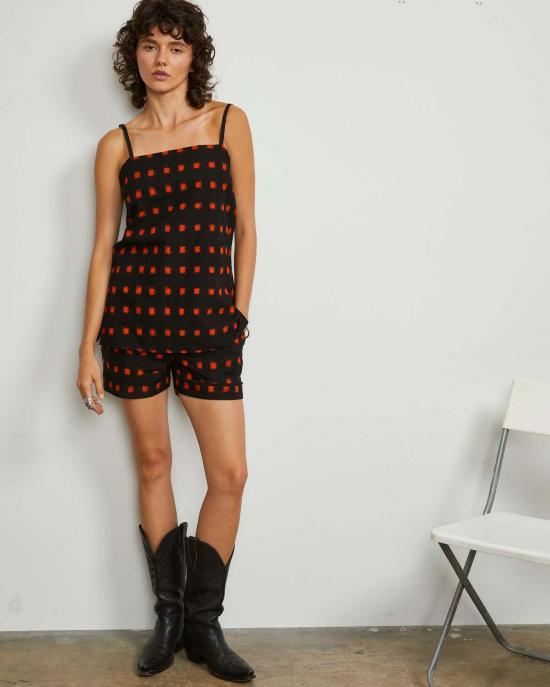  론 민소매 티셔츠 Lwn Neri 슬립 탑 Flame Pixel Handloom Ikat - LWN