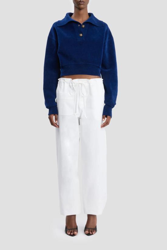  빅토리아 베컴 긴팔 티셔츠 칼라 크롭탑 브라이트 네이비 - VICTORIA BECKHAM