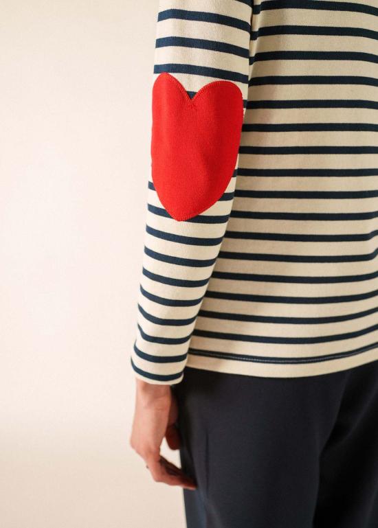  세인트제임스 긴팔 티셔츠 Saint James Usa Vaujany Heart Breton 셔츠 Ecru/Navy - SAINT JAMES