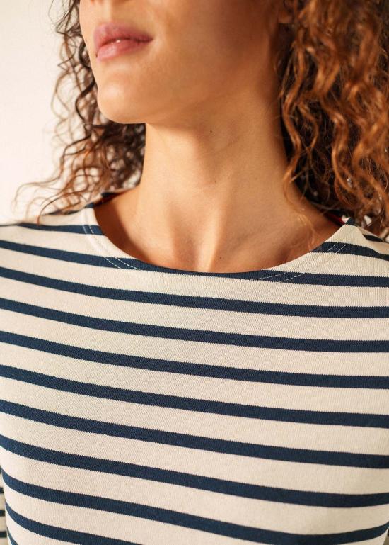  세인트제임스 긴팔 티셔츠 Saint James Usa Vaujany Heart Breton 셔츠 Ecru/Navy - SAINT JAMES