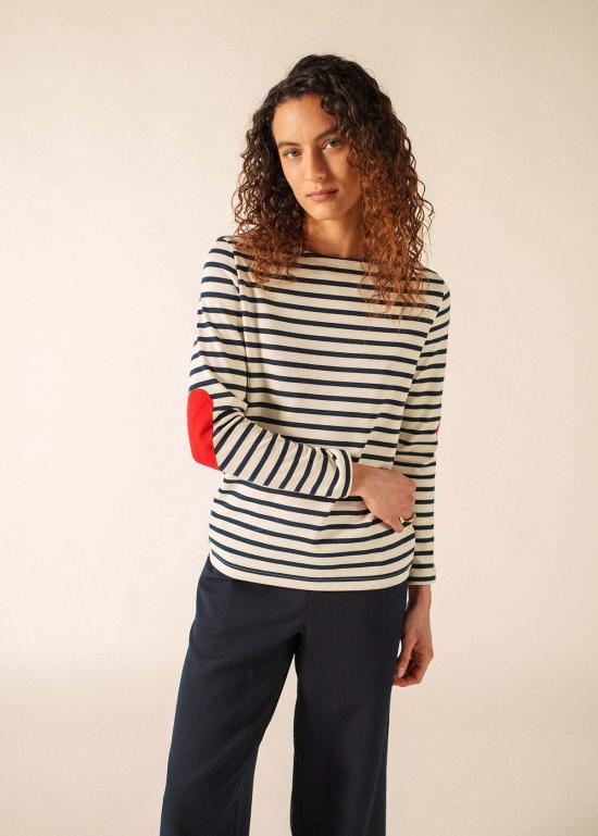  세인트제임스 긴팔 티셔츠 Saint James Usa Vaujany Heart Breton 셔츠 Ecru/Navy