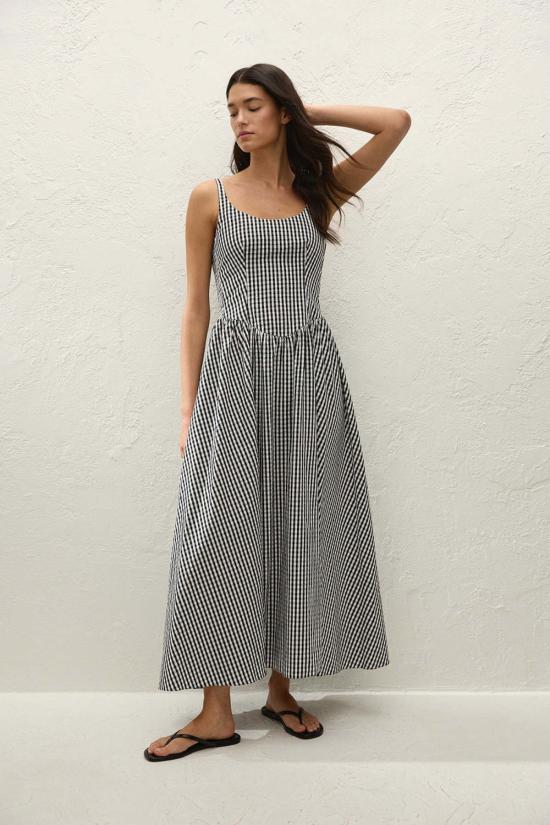  페이스풀더브랜드 미디 원피스 페이스풀 더 브랜드 키아라 미디 드레스 블랙 텍스처드 깅엄
