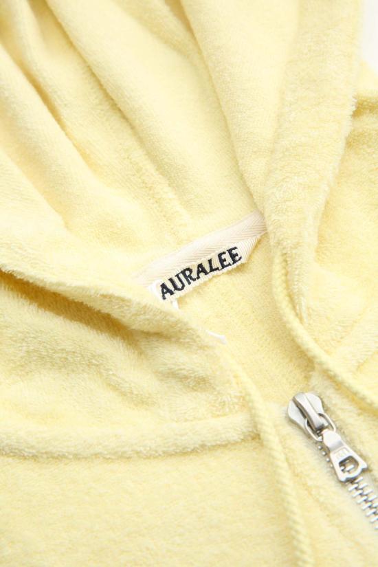  오라리 후드 티셔츠 오랄리 코튼 나일론 파일 지퍼 파카 후디 라이트 옐로우 - AURALEE
