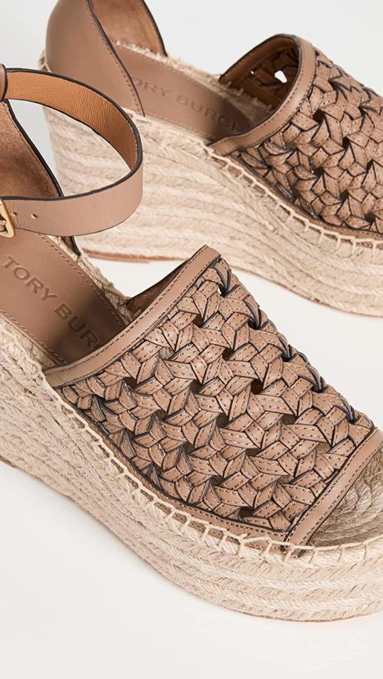  토리버치 샌들 바스켓위브 에스파드릴 웨지 아몬드 플라워 - TORY BURCH