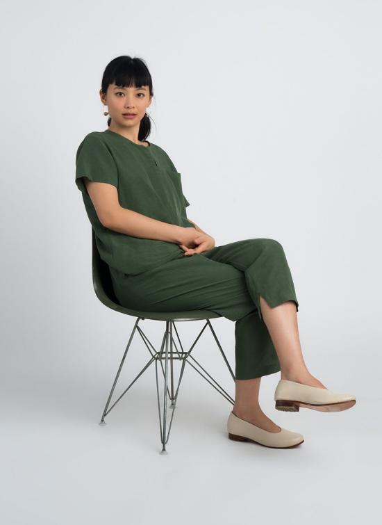  카렘 크롭 팬츠 이즈 테이퍼드 포켓 팬츠 (엘라스틱 밴드 포함) 포레스트 그린 - KAAREM