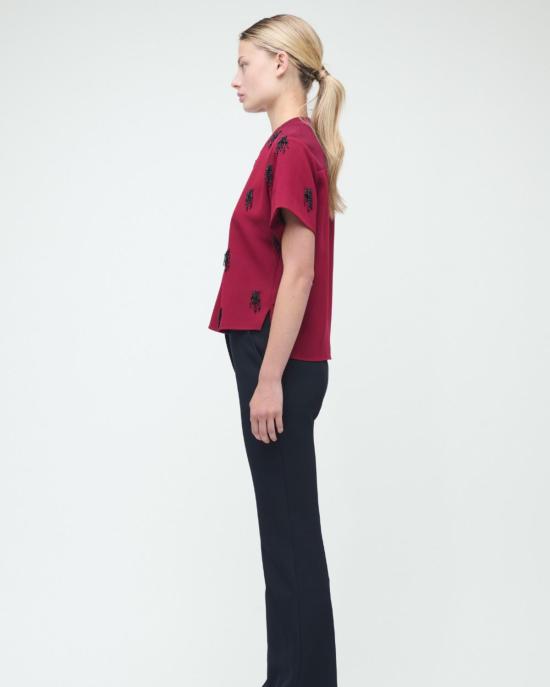  조나단 심카이 반팔 티셔츠 Jonathan Simkhai Abelia S/S 탑 옥스블러드 - JONATHAN SIMKHAI