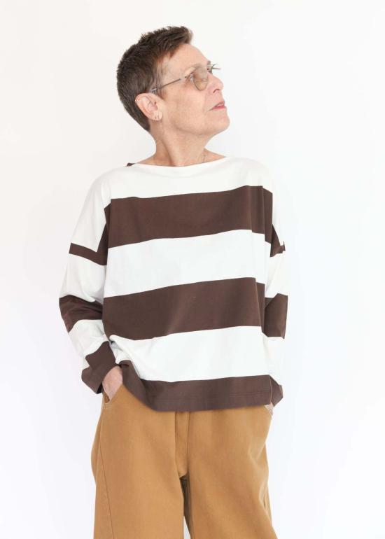  보몽 오가닉 긴팔 티셔츠 보몬트 오가닉 레이아 수 와이드 스트라이프 탑 카카오/화이트