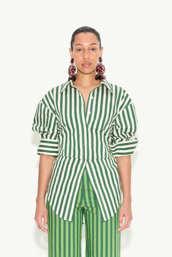  COTTON POPLIN 셔츠 사이먼 밀러 로크 포플린 버튼업  구미 그린/에크루 - OTHER BRANDS