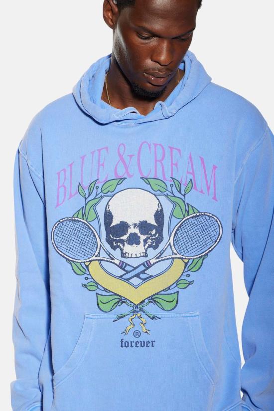  블루&크림 후드 티셔츠 Blue&Cream Og 스컬 후디 Peri - BLUE&CREAM