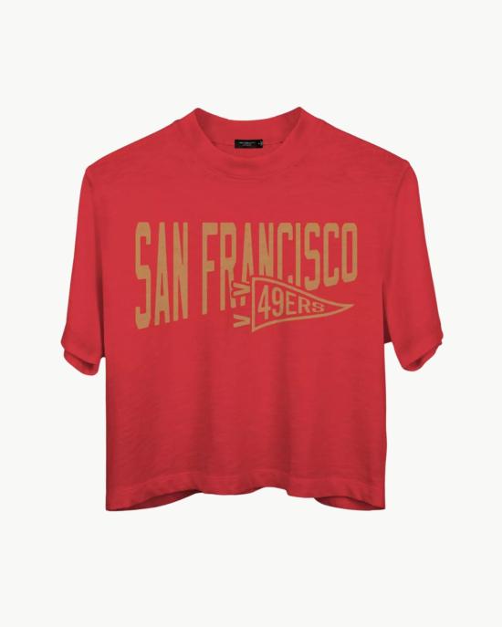  정크푸드 반팔 티셔츠 정크 푸드 49ers 듀얼 스렛 모크 크롭 티 리코리스