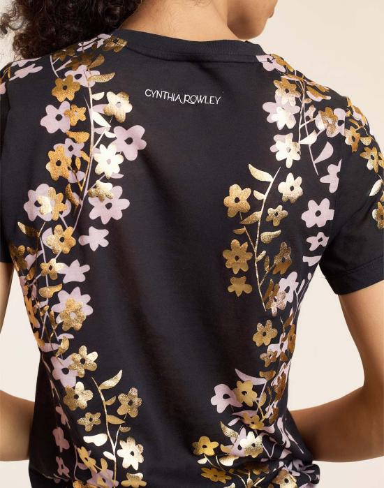  신시아 로리 반팔 티셔츠 신시아 로울리 포일 프린트 티셔츠 블랙/골드 - CYNTHIA ROWLEY