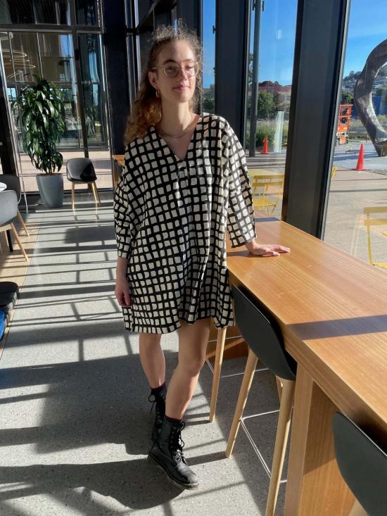  해피 프렌치 갱 미디 원피스 드레스 튜닉 블랙 체크 - HAPPY FRENCH GANG