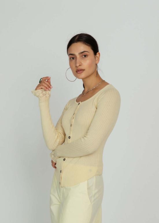  브라조 트리콧 가디건 브라조 트리코 빈티지 스쿱  레몬 드롭 - BRAZEAU TRICOT