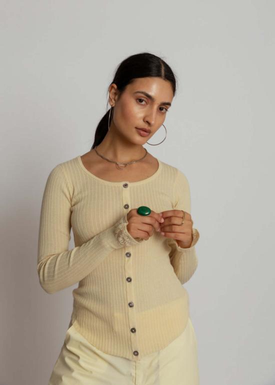  브라조 트리콧 가디건 브라조 트리코 빈티지 스쿱  레몬 드롭 - BRAZEAU TRICOT
