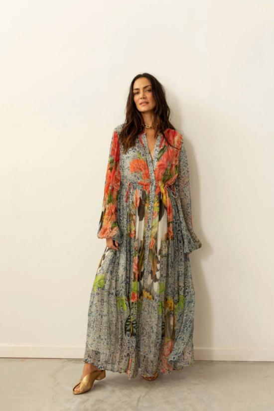  캐롤리나 케이 롱 원피스 Carolina K Josefina 드레스 Sol Elements/Celestial Blue/Selva Birds - CAROLINA K