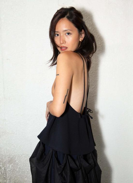 카렘 롱 원피스 Kaarem Rhythm Halter Áo Dài 투피스 드레스 블랙 블루 - KAAREM
