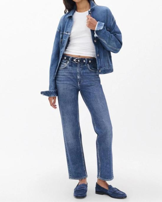  랙앤본 데님 팬츠 미라마 폰테 할로우 미드라이즈 앵클 스트레이트 팬츠 킴버 - RAG & BONE