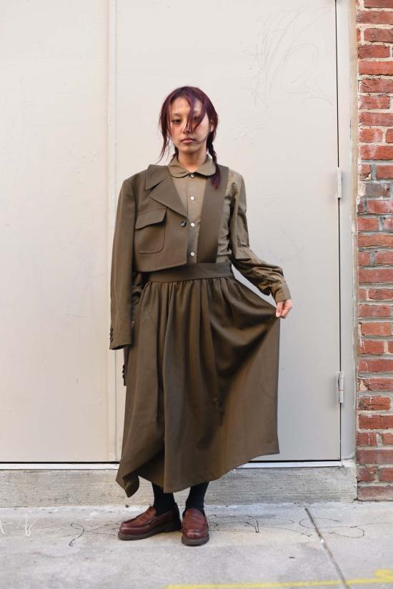  꼼데가르송 롱 스커트 Comme Des Garçons 여성용 서스펜더 스커트 카키
