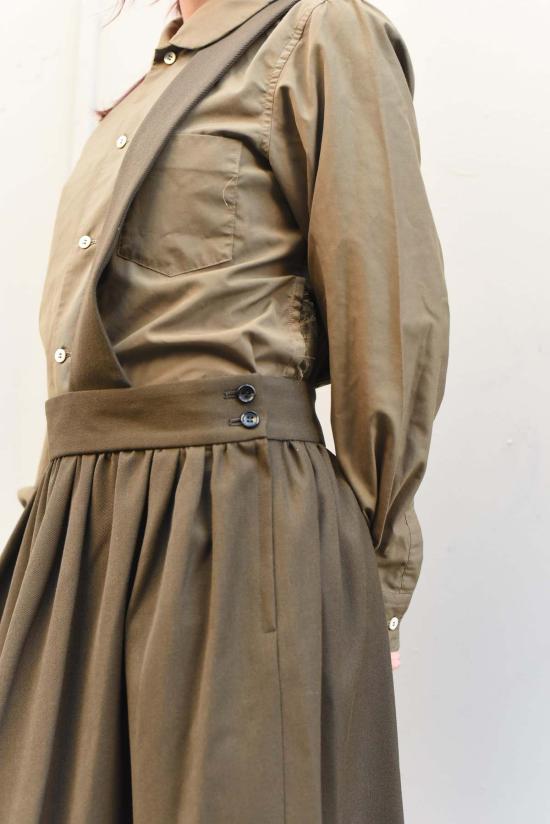  꼼데가르송 롱 스커트 Comme Des Garçons 여성용 서스펜더 스커트 카키 - COMME DES GARCONS