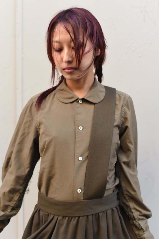  꼼데가르송 롱 스커트 Comme Des Garçons 여성용 서스펜더 스커트 카키 - COMME DES GARCONS