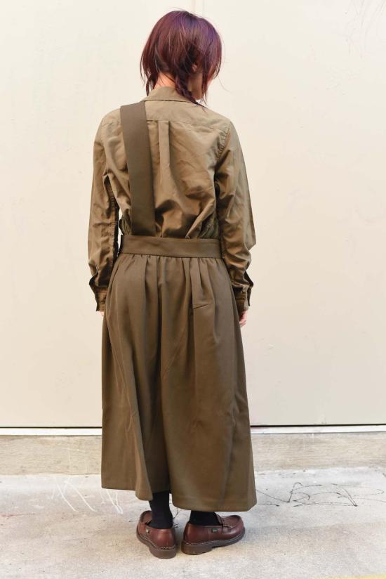 꼼데가르송 롱 스커트 Comme Des Garçons 여성용 서스펜더 스커트 카키 - COMME DES GARCONS