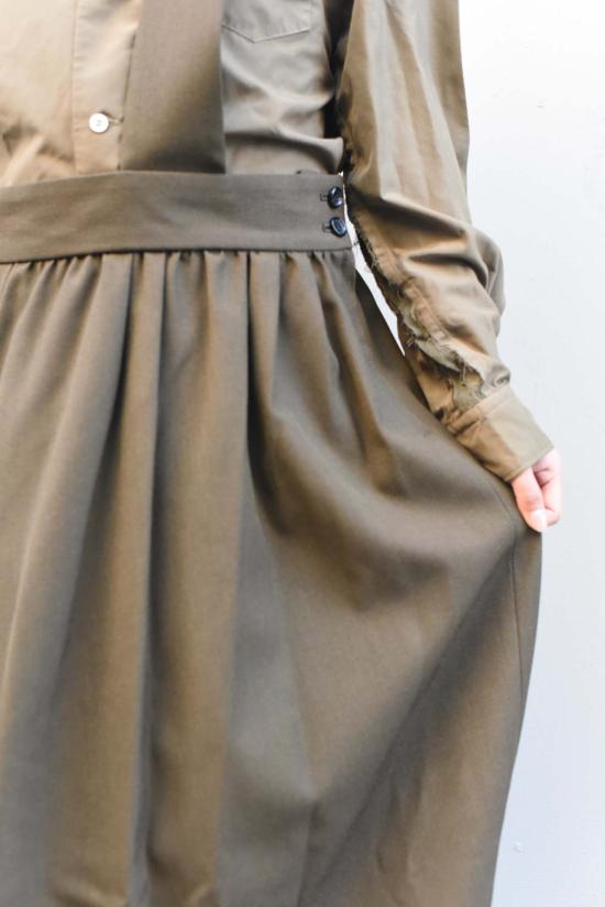  꼼데가르송 롱 스커트 Comme Des Garçons 여성용 서스펜더 스커트 카키 - COMME DES GARCONS
