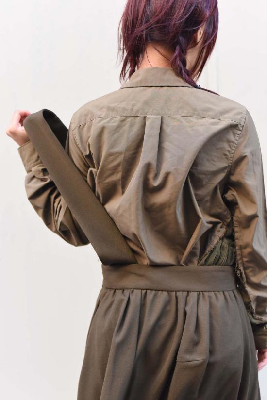  꼼데가르송 롱 스커트 Comme Des Garçons 여성용 서스펜더 스커트 카키 - COMME DES GARCONS