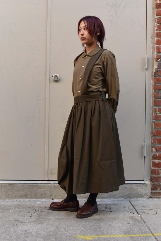  꼼데가르송 롱 스커트 Comme Des Garçons 여성용 서스펜더 스커트 카키 - COMME DES GARCONS